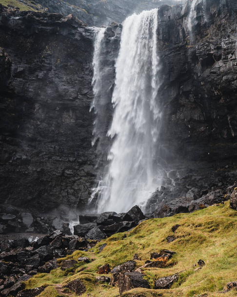 Fossa Waterfall on Streymoy Island, Faroe islands. Landscape photography, waterfall - Fotó, kép