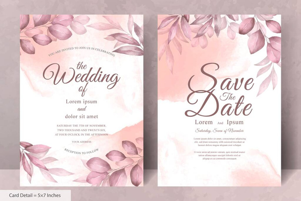 Állítsa be a zöld virágos keret esküvői meghívó kártya sablont akvarell kézzel rajzolt virágos - Vektor, kép
