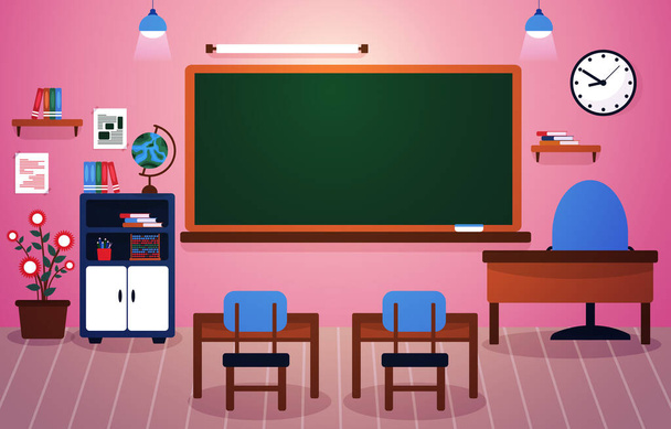 Class School Nobody Classroom Blackboard Table Chair Education Illustration - Vector, Image