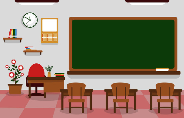 Luokka Koulu kukaan luokkahuoneessa liitutaulu pöytä tuoli koulutus kuvitus - Vektori, kuva