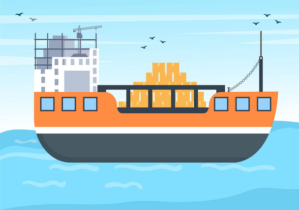 Cargo Shipping Container Logistics Delivery mit dem Konzept der Güterbeförderung per Kranschiff, LKW oder Flugzeug. Hintergrund Vektor Illustration - Vektor, Bild