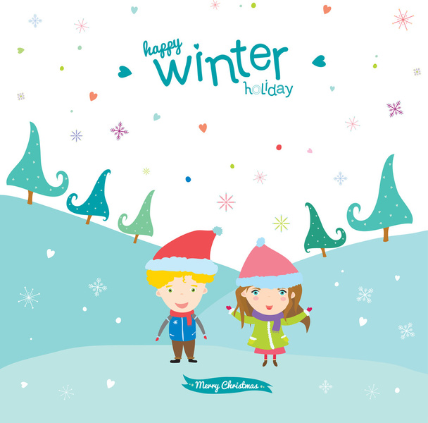 Happy Kids wishes you Merry Christmas in cartoon style - Vektor, obrázek