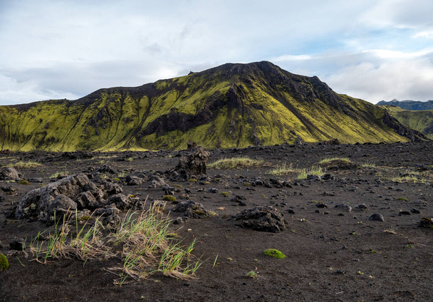 Величественный вулканический ландшафт, покрытый мхом в Исландии - Фото, изображение
