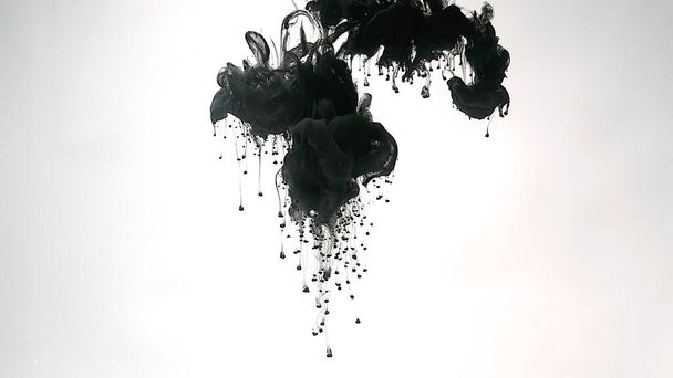 Environmental pollution concept. Desktop wallpaper. Black cloud of ink on a white background. Creative hyptonic background. Black watercolor paints in water on a white background. - Foto, Imagem