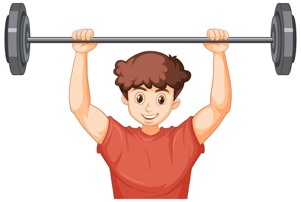 Un joven con musculatura entrenamiento con pesas ilustración - Vector, Imagen
