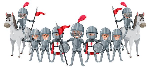 Un gruppo di cavalieri medievali su sfondo bianco illustrazione - Vettoriali, immagini