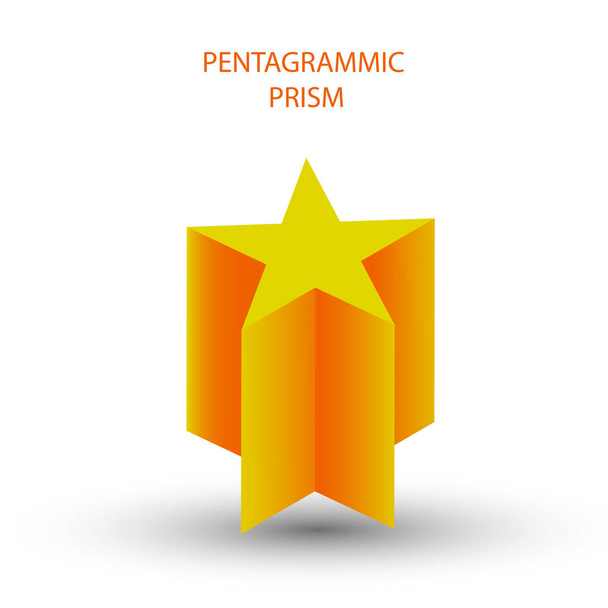 Golden pentagrammic prisma kaltevuudet ja varjo peli, kuvake, pakkauksen suunnittelu, logo, mobiili, ui, web, koulutus. 3D prisma valkoisella taustalla. Pentagrammin kuvitus. Saavutusmerkki - Valokuva, kuva