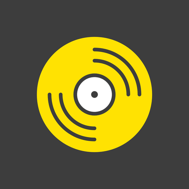ビニールレコード、暗い背景にレコードベクトルグリフアイコンを助けます。音楽のサインだ。音楽やサウンドウェブサイトやアプリのデザイン、ロゴ、アプリ、 UIのためのグラフシンボル - ベクター画像