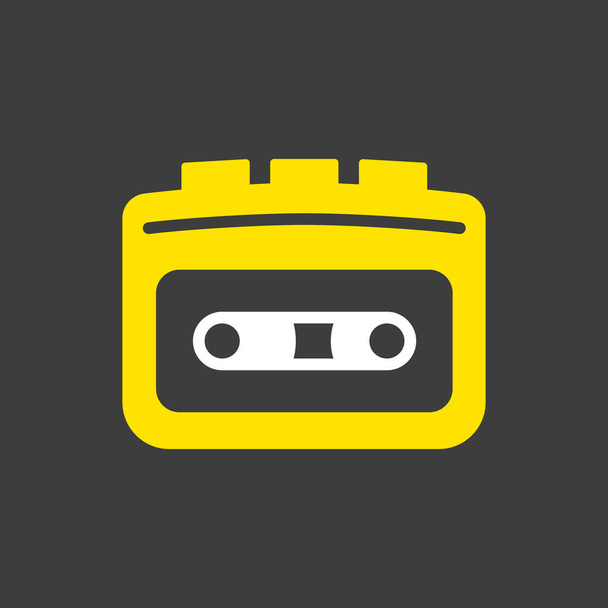 Cassette player vector glyph icon on dark background. Music sign. Graph symbol for music and sound web site and apps design, logo, app, UI - Vector, Image