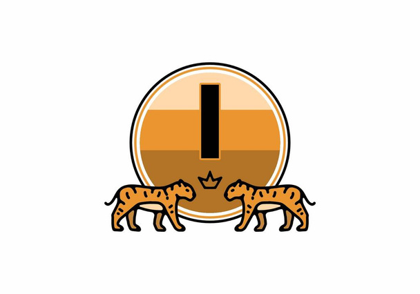 Two tiger line art with I initial letter design - Vector, Image