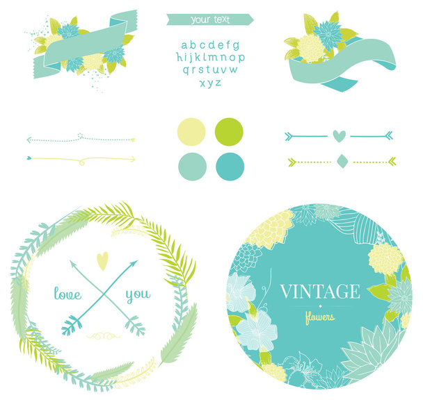 Collection cute retro flowers labels - Διάνυσμα, εικόνα