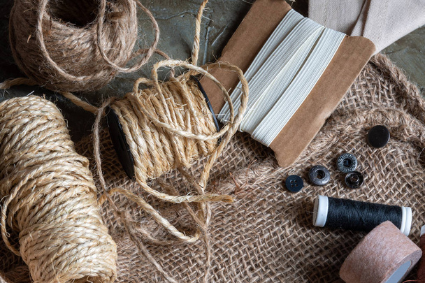 different threads for rustic ornaments in brown tones - Fotografie, Obrázek