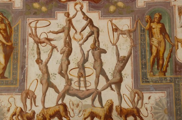 medieval castle of Torrechiara Parma interior frescoes drawings - Photo, Image