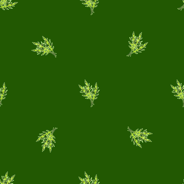 Seamless pattern bunch arugula salad on green background. Simple ornament with lettuce. Geometric plant template for fabric. Design vector illustration. - Vector, Image