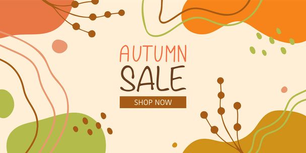 Autumn promotion sale banner in floral style. Botanical and geometric vector sale banner - Вектор, зображення