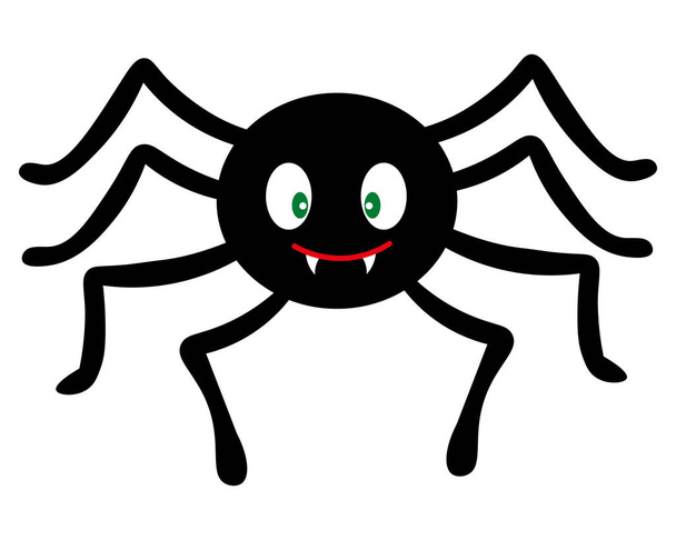 Spider. Silhouette. Vector illustration. Isolated white background. Flat style. Cute toothy. Halloween symbol. All Saints Day. A clever hunter. Funny character with big fangs. Little centipede.  - Вектор, зображення
