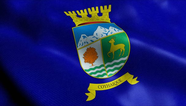 Ilustración 3D de una bandera del condado de Coyhaique - Foto, imagen