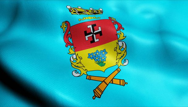 Ilustración 3D de una bandera chilena ondeando Linares - Foto, imagen