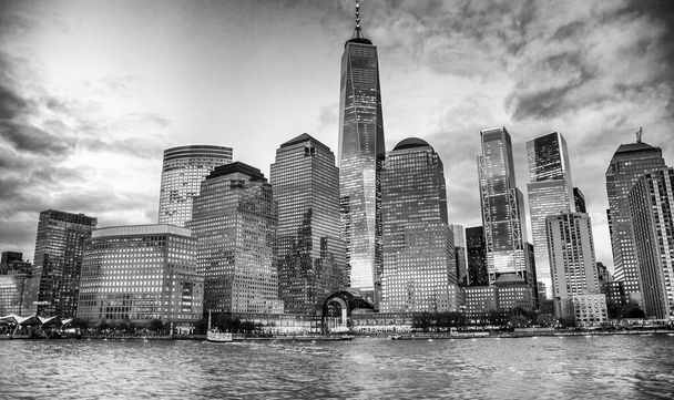 Downtown New York City at sunset from a moving ferry boat - Photo, Image