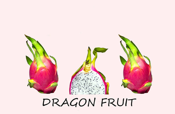 Dragon Fruit on a Pink background, concepto creativo de comida de verano, fondo de banner con espacio para copiar, Minimalism Trendy Food, Pitaya colorida y deliciosa - Foto, Imagen