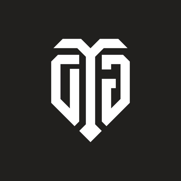 Logo DG avec forme d'amour isolée vecteur de conception de modèle de couleur noir et blanc, monogramme en forme de coeur - Vecteur, image
