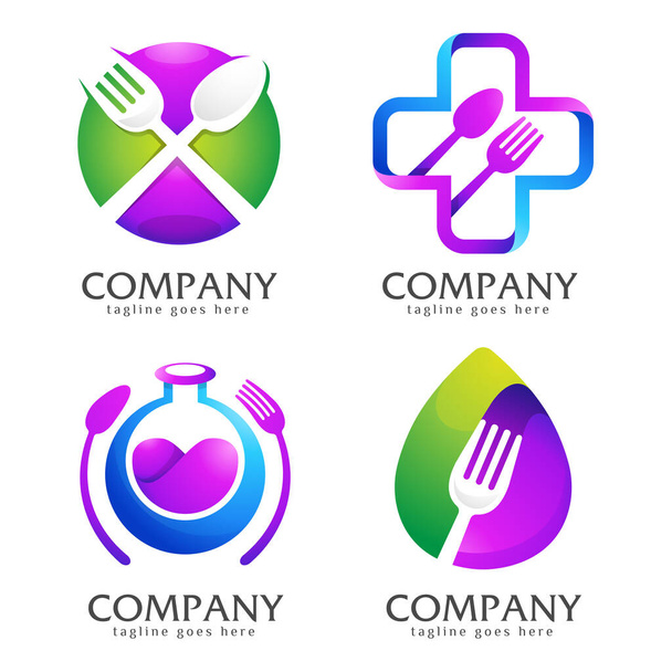 Bundle creativo cucchiaio e forchetta logo collezione con sfondo bianco - Vettoriali, immagini