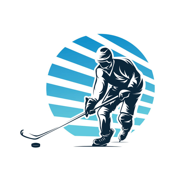 Λογότυπο Hockey Sport. Πρότυπο σχεδιασμού λογότυπου χειμερινού αθλητισμού με λευκό φόντο - Διάνυσμα, εικόνα