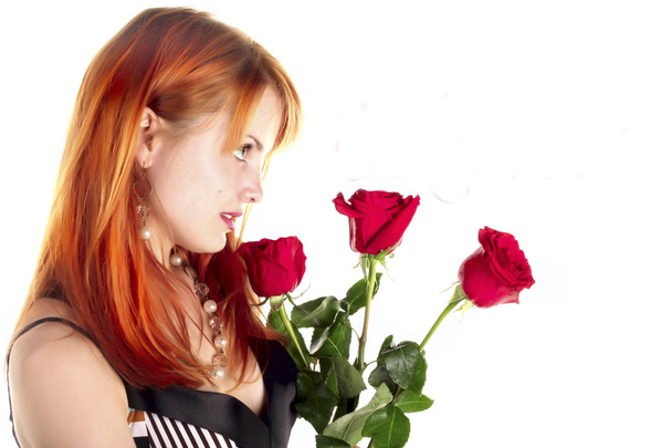 Beautiful girl with three roses - Fotografie, Obrázek