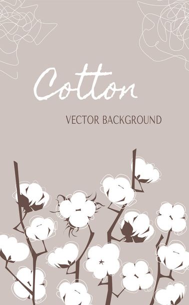 Vector neutral soft vertical background with cotton branches  and abstract line elements.  - Vector, afbeelding