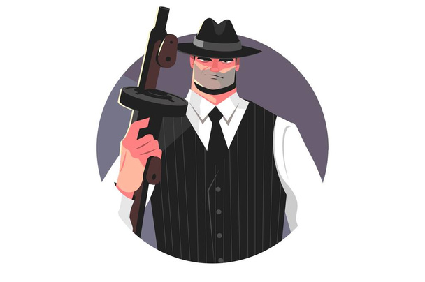Mafia gangster with machine gun - Vector, Image