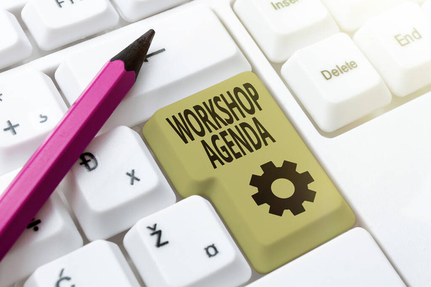 Handwriting text Workshop Agenda. Business concept helps you to ensure that your workshop stays on schedule Typist Creating Company Documents, Abstract Speed Typing Ideas - Photo, Image