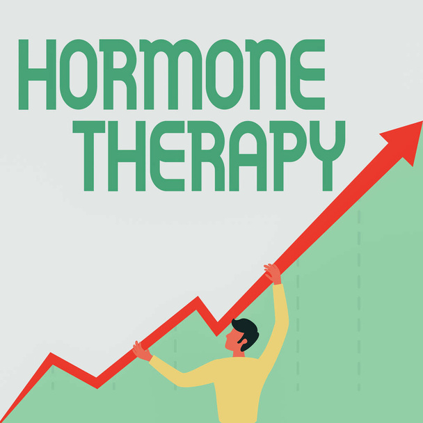 Text zobrazující inspiraci Hormonální terapie. Koncept znamená léčbu nemocí s syntetických odvozených hormonů Man Drawing Holding Graph Arrow Zobrazování růstu podnikání. - Fotografie, Obrázek