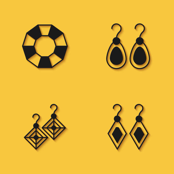 Set Diamond, Earrings, and icon with long shadow. Vector - Vector, Image