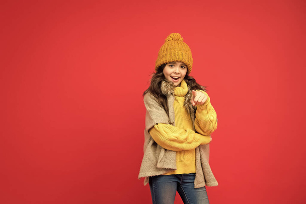 stylish child in knitwear care health in cold season, copy space, fashion look - Foto, Imagen
