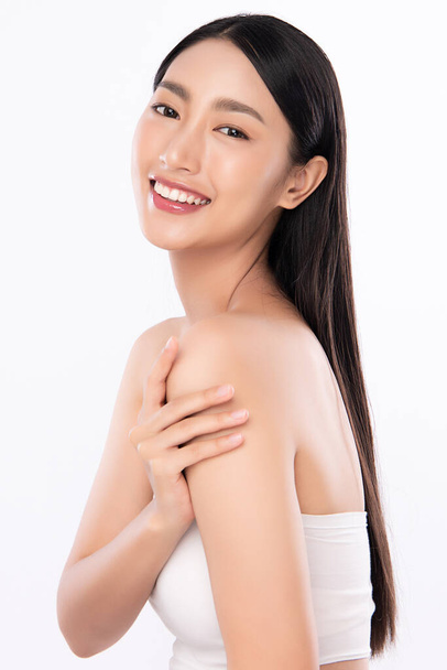 Beautiful young asian woman with clean fresh skin on white background, Face care, Facial treatment, Cosmetology, beauty and spa, Asian women portrait. - Фото, зображення