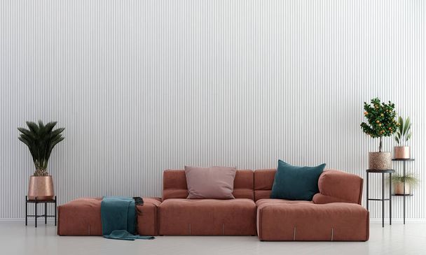 Modern konforlu oturma odası ve beyaz duvar dokusu iç tasarım - Fotoğraf, Görsel
