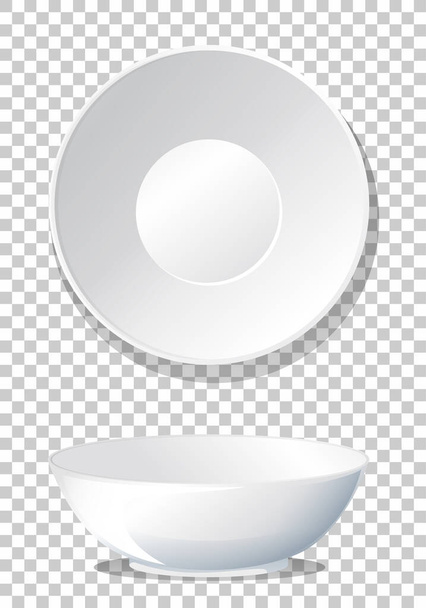 シンプルな白い平鉢のイラストの上面と側面図 - ベクター画像