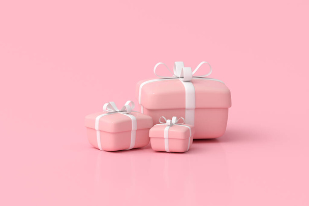 rendu 3D de boîtes-cadeaux sur fond rose. - Photo, image