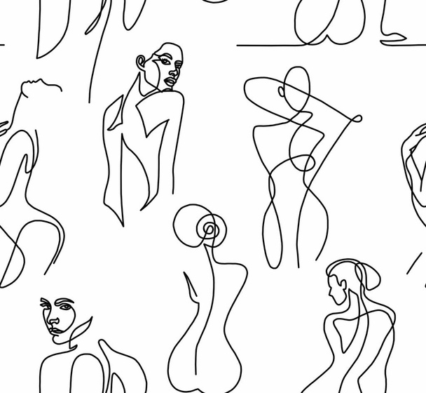 Abstract drawing of women's bodies with black lines on a white background.Seamless pattern. - Foto, immagini