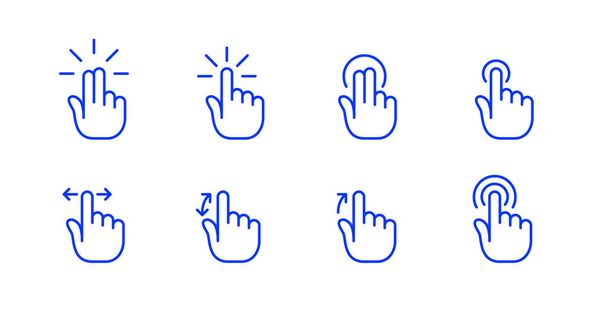 Touch screen gestures. Tap, double tap, scroll, swipe, spread. Pixel perfect, editable stroke - Vector, Image
