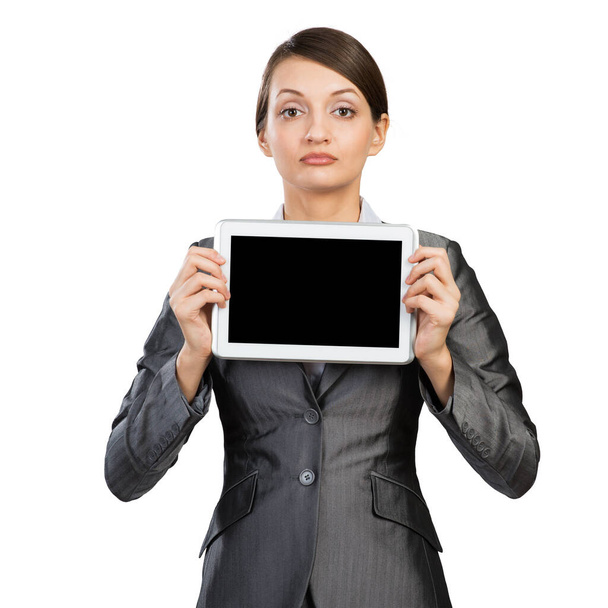 Businesswoman holding tablet computer layout - Фото, изображение