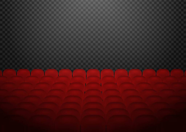 Cinema vermelho ou lugares de teatro. Hora do filme. Linhas no auditório. Ilustração realista vetorial - Vetor, Imagem