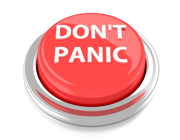 No entres en pánico con el botón rojo. Ilustración 3d. Fondo aislado
. - Foto, imagen