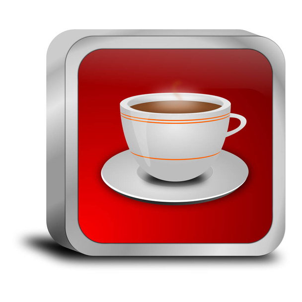 Przycisk z filiżanką kawy czerwony - ilustracja 3D - Zdjęcie, obraz