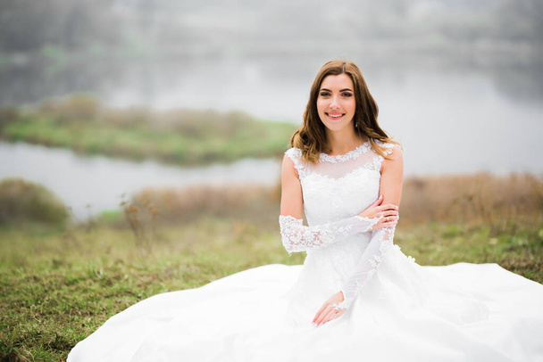 Beautiful luxury bride in elegant white dress - Foto, Imagem