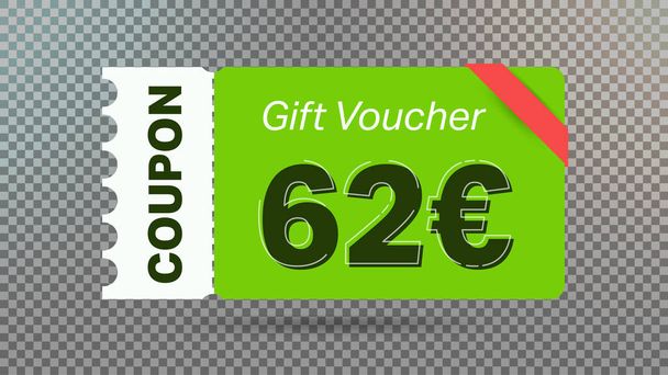 Groen 62 euro kortingsbon voor website, internet advertenties, social media. - Vector, afbeelding