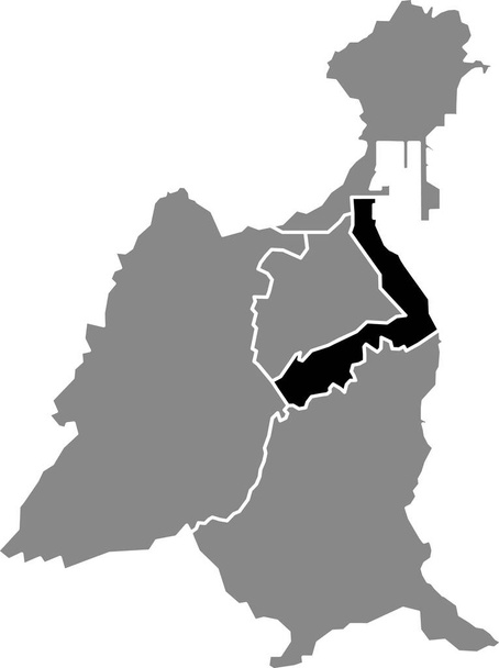 Mapa de localização preto do distrito de Centro dentro de distritos urbanos cinzentos mapa da capital regional espanhola de Las Palmas, Espanha - Vetor, Imagem