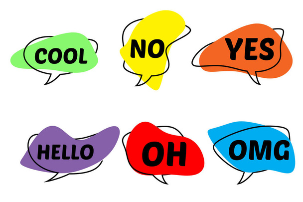 multi-colored speech bubbles of abstract shape with different words. - Photo, Image