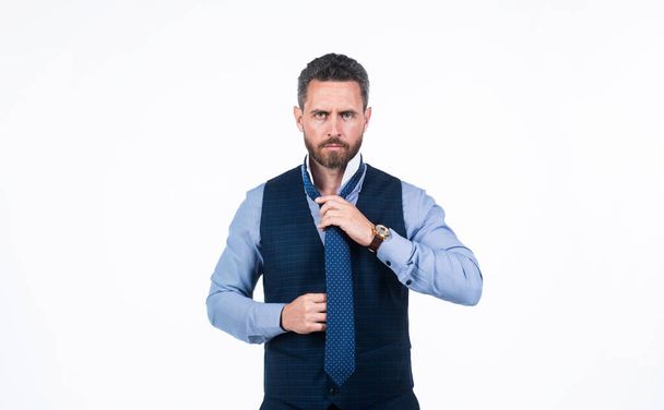 Perfect male. mature professional businessman tie necktie. handsome ceo wear formal clothes - Foto, immagini