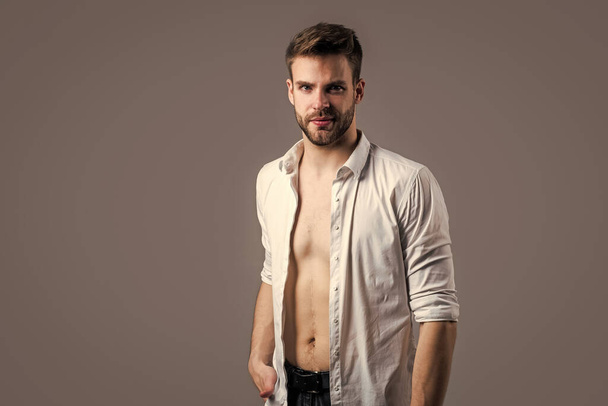 male with fashionable groomed hair and beard, sexyality - Foto, Imagem